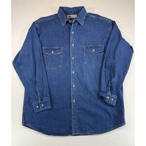 Big Mac Denim Work Shirt Mens XLT Vintage Style Button Front Heavy Cotton